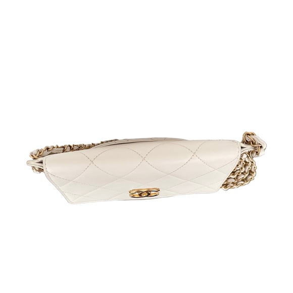 CHANEL Quilted Calfskin Chain Flap Hobo Small Ivory White Gold - Picture 6 of 16
